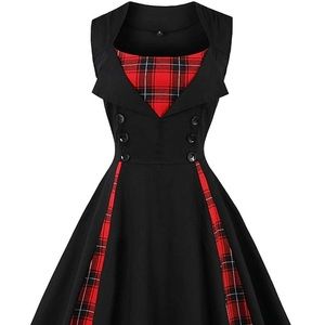 Vintage Style Sleeveless Dress Plaid Patchwork